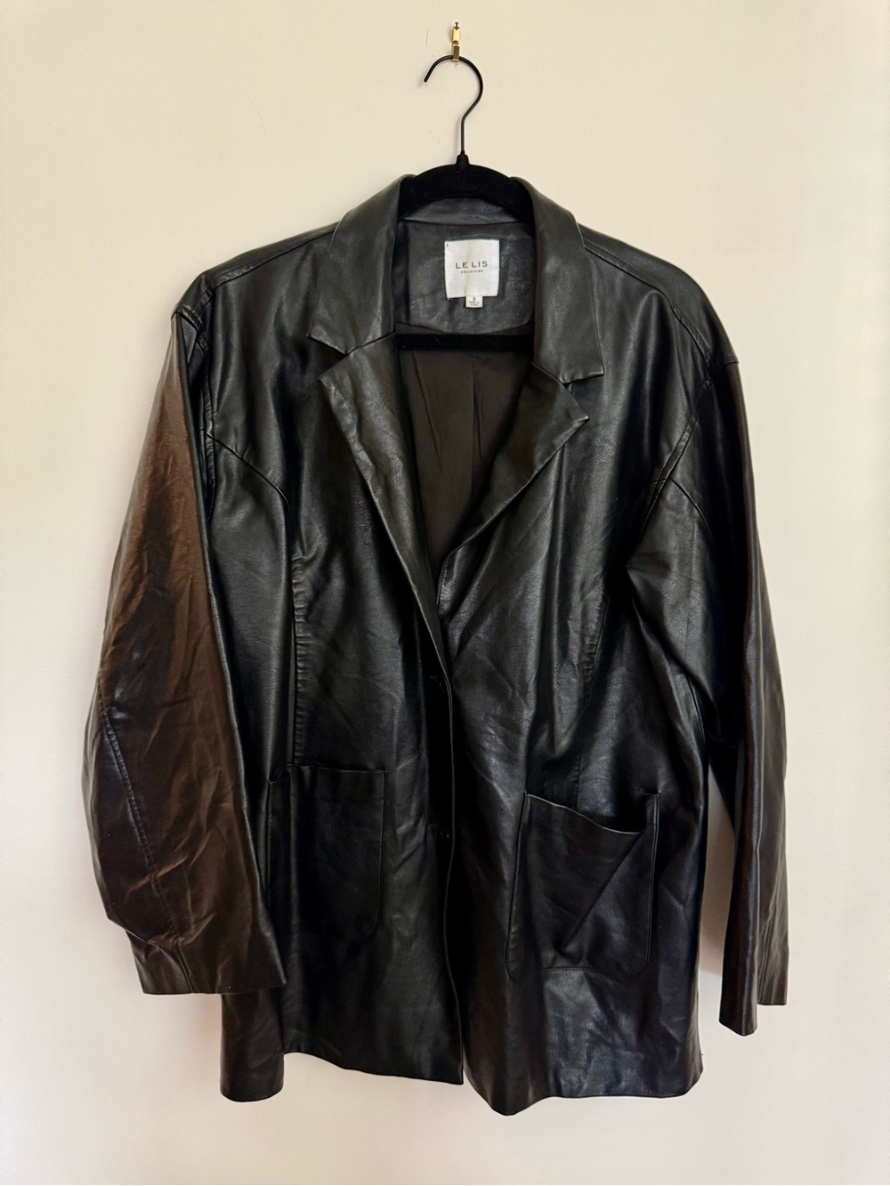 Le Lis Black Faux Leather Oversized Blazer Jacket Size S
